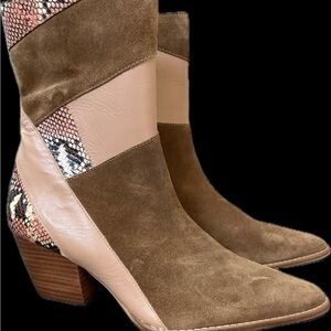 Lenox Brown and Cream Heeled Boots Anthropologie